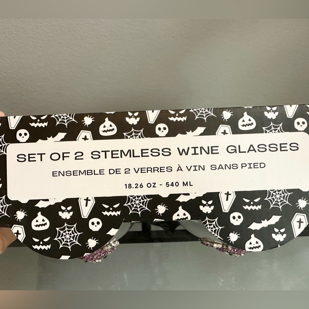Stemless Wine Glasses - Set of 2 - Pink Purple Rhinestone Cat - NEW - Picture 4 of 6